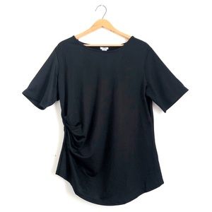 DKR Black Crepe Gathered Short Sleeve Top D26